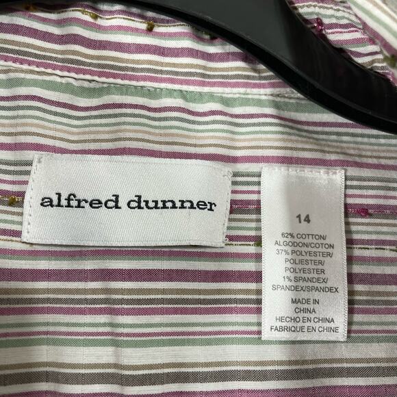 Alfred Dunner Pink Striped Plus Size Button Up Shirt - Size 14 - Embroidered Top - Picture 4 of 5